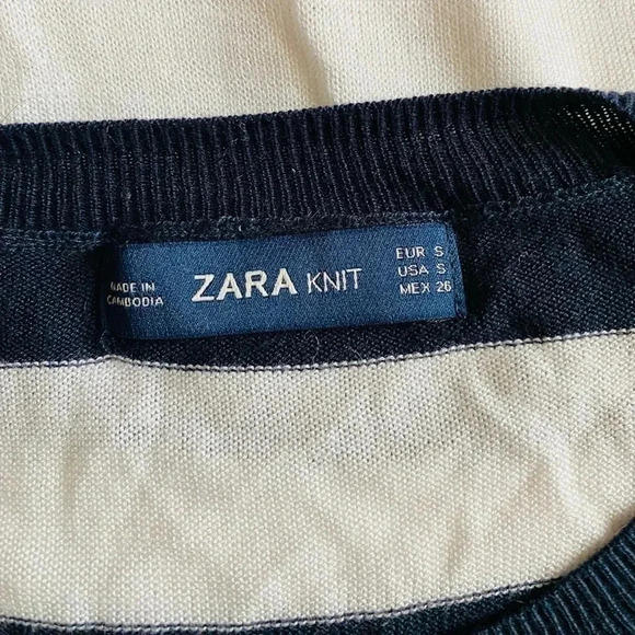 ZARA | Oversized Navy/White Striped Long Sleeve Sweater with Red Trim Size S - Picture 12 of 13